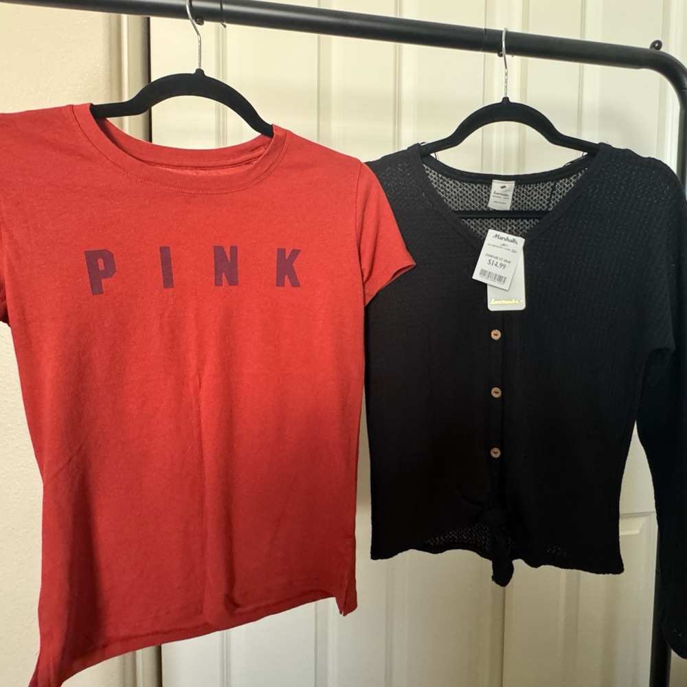 Victoria’s Secret PINK Tee & Love Maker Button-Up Bundle – Size XS